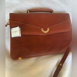 Vtg Ted Lapidus Leather File Attaché Bag Computer Laptop Briefcase Red NWT